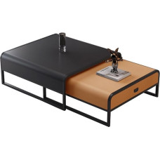 Quadratisches Couchtisch-Set, ausziehbar, modernes Design mit Kunstleder-Oberseite und schwerem Rahmen aus Karbonstahl, platzsparende, minimalistische Möbel für Wohnzimmer, Esszimmer, Büro