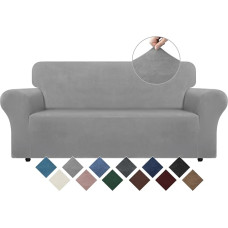 WEERRW Velvet Couch Cover, labai elastingi sofos užvalkalai su neslystančiomis putomis ir elastingu dugnu, baldų apsauga augintiniams, minkštas pliušinis audinys, sidabrinis, M