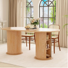 Esstisch Oval 180x90cm mit Stauraum, Ausziehbarer Holztisch für 6-8 Personen, Moderner Esszimmertisch mit Ablagefläche für Küche & Wohnzimmer