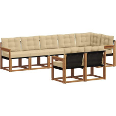 Gartenmöbel-Set aus Akazienholz, modulare Outdoor-Sofa Garnitur mit Textilene-Gewebe und Kissen, Loungemöbel für Terrasse und Garten 306 x 128,5 x 73 cm, Natur und Beige