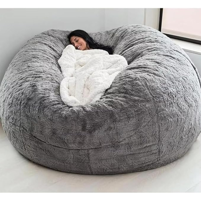 Giant Bean Bag Cover, Fluffy and Cuddly, for Adults (without Filling), Living Room Furniture, Party, Washable, Bean Bag, Pear, Sofa Cover - (Colour: Light Grey, Size: 6FT)
