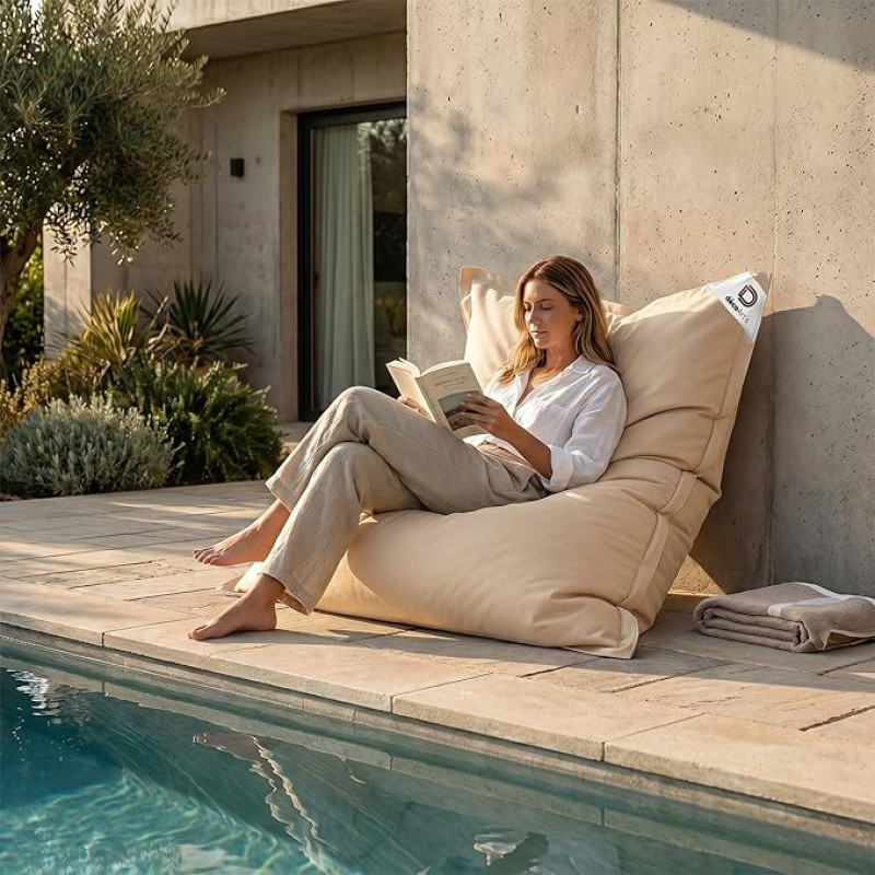 Giant Bean Bag Cover XXL Indoor Outdoor Removable Cover Living Room Garden Beige