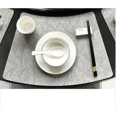 Tischsets Platzsets, 10er Set Sektor mit Blumenmuster Platzset Modern, Tischset für Küchen Zuhause Esszimmertisch, Grau, 27x43cm