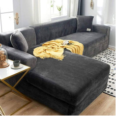 Storas sofos dangteliai 1 2 3 sėdynės Velvet L formos sofos apsauginis dangtelis lengvai prigludęs elastingas elastinis audinys Sofa sofa baldų apsauga 3 sėdimųjų vietų (190 - 230 cm) pilka