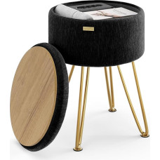 Round Ottoman with Storage, Textured Velvet Storage Ottoman, Footstool, Ottoman, Makeup Stool, Small Ottoman Footrest, Modern Vanity Stool for Living Room and