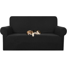 Sofa Cover 2 Seater, Stretch Spandex Jacquard Elastic Couch Cover with 1 Cushion Cover, Non-Slip Sofa Cover for Living Room, Pet Protection Against Scratches, Black