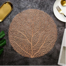 Platzset Rund, 8er Set Hohle Blattstruktur Platzdeckchen für Küche, Zuhause, Restaurant, Speisetisch, Roségold, 38cm