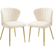 Valgomojo kėdės, 2 komplektas, minkštos valgomojo kėdės, modernios, aksominės, virtuvės kėdės su atlošu, ergonomiškos kėdės su aukso spalvos kojomis, valgomojo kėdės svetainei, virtuvei, miegamajam (smėlio spalvos)
