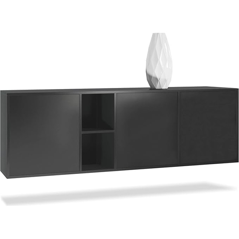 Vladon Cuba Chest of Drawers, Made in Germany, Matte Black / Matt Black, Modern Sideboard for Your Living Area (W x H x D) 182 x 53 x 35 cm