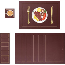Tischset, 6er-Set, hitzebeständige Tischsets aus Kunstleder mit Untersetzern - rutschfeste, waschbare Tischsets for den Essbereich und den Außenbereich (rot)(Wine Red)