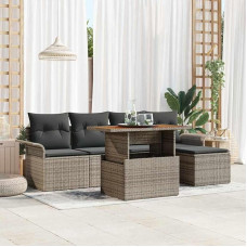 Garten-Sofa-Set 6teilig mit Kissen in Grau, Terrassenmöbel-Set mit Stauraum aus Poly-Rattan, Elegante Outdoor-Sofa-Gruppe mit Tisch für Terrasse und Garten