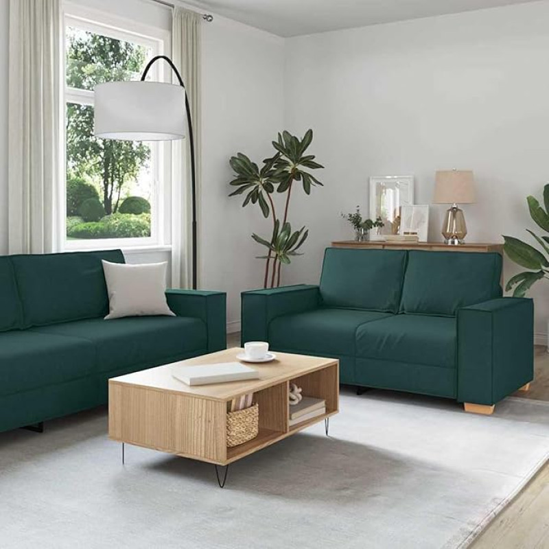 Gecheer Sofos komplektas 3 vnt Dunkelgrün Stoff, Moderne Couch Polstersofa für Wohnzimmer Schlafzimmer Spielzimmer3324614