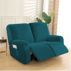 Atsilenkiančios meilės sėdynės užvalkalas, 6 dalių velveto ruožas Loveseat Recliner Sofa dangteliai, minkšti pliušiniai 2 sėdimų vietų atsilenkiančios sofos sofos užvalkalai (Recliner Loveseat, smaragdo žalia)