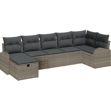 Rantry 7-teiliges Garten Sofa Set mit Kissen Grau Poly Rattan Gartenlounge Model3359098