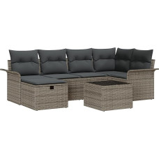 Rantry 7-teiliges Garten Sofa Set mit Kissen Grau Poly Rattan Gartenlounge Modelis3358888