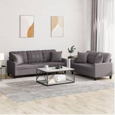 3201390 2 dalių sofos komplektas su pagalvėlėmis, Pilka dirbtinė oda, Sofos ir kušetės, Sofa gyvenamasis kambarys, Sofa paauglių kambariui, Sofa poilsiui, Sofa miegamajam, Miegamojo sofa, Minkšta sofa