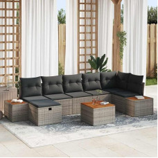 Modulares Rattan Sofa Set für Terrasse Garten Sofa Set 8-teilig Grau Poly Rattan mit Kissen und Rückenlehne Modulares Garten Grau