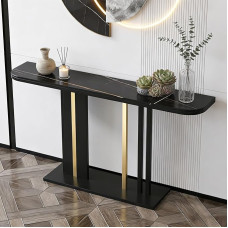 Moderner Eingangstisch Mit Steinplatte, Schmaler, Langer Sofatisch, Robustes Metalgestell, Kratz- Und Fleckenbeständig, Für Wohnzimmer, Flur, Foyer(Black,47.2 in)