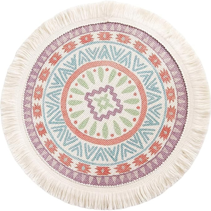 Boho Tischsets Abwaschbar 2er Set Platzsets mit Quaste Rund Hitzebeständig rutschfest Platzdeckchenn 33cm Platzset für Esszimmer, Küche, Party,Hochzeit usw (1#)