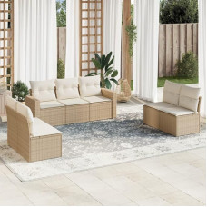 7-TLG. modulares Gartensofa Set mit Stauraum, Garten-Sofagarnitur in Beige Poly Rattan mit abnehmbaren Kissenbezügen