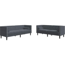 Samt Couch 2er Set Dunkelgrau 194 x 74,5 x 70,5 cm, Wohnzimmersofa mit Schaumstoffkissen und Kunststoffbeinen, rechteckiges Design für Wohnzimmer, Schlafzimmer oder Büro