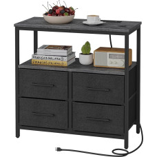 TUTOTAK Beistelltisch mit Ladestation, Nachttisch mit 1 USB-Port und 1 Typ-C-Anschluss, Nachttisch mit Stoffschublade, Couch-Beistelltisch für Wohnzimmer, Schlafzimmer, Anthrazit TB01BY081