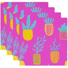 Stoff-Tischsets, waschbare Tischsets für Esstisch, 4er-Set,Rosa Blumentopf Tropische Pflanze