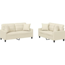 vidaXL Sofos komplektas, 2 dalių fotelis, sofa, svetainės sofa su porankiais, sofos komplektas, dizainerio sofa, sėdimieji baldai, minkšti baldai, kreminė dirbtinė oda