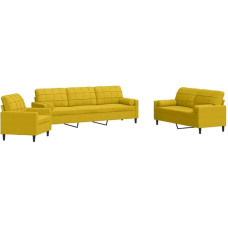 vidaXL Sofa Set 3-Piece Upholstered Sofa with Cushions Bolsters, Seating Set for Living Room, Lounge Sofa Armchair Sofa Couch Set, Yellow Velvet