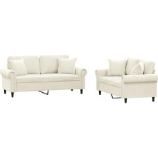 vidaXL Sofos komplektas, 2 dalių fotelis, sofa, svetainės sofa su porankiais, sofos komplektas, dizainerio sofa, sėdimieji baldai, minkšti baldai, minkšti baldai, kreminis aksomas