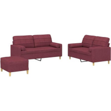 vidaXL Sofos komplektas 3 dalių fotelis Kėdė su pagalvėle Kojinė sofa Svetainės sofa su porankiais Sofos komplektas Dizainerių sofos sėdimieji baldai Minkšti baldai Vyno raudonas audinys