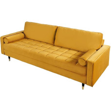 invicta INTERIOR Elegant Design 3-Seater Sofa Cosy Velvet 220 cm Mustard Yellow Velvet Spring Core Couch Three Seater