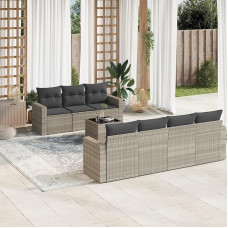 Homgoday Gartenmöbel-Set, 8-teilig, mit Kissen, hellgrau, Polyrattan, modernes Sofa-Set, Schlafsofa, Wohnzimmer, Couch, Set für den Außenbereich, Modell 3218722