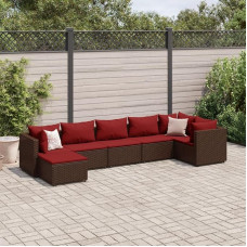 Homgoday Modernes Sofaset, 7-teiliges Gartenmöbel-Set mit Kissen aus braunem Polyrattan, Möbel-Set für Schlafsofa, Wohnzimmer, Couch-Set für den Außenbereich, Modell 3308229