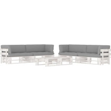 Homgoday Palettensofa-Set mit Kissen 6 Stück aus imprägniertem Kiefernholz Weiß, Sofas für den Außenbereich, Gartenmöbel-Set, Gartenmöbel für den Außenbereich, V1