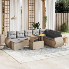 Homgoday Gartensofa-Set 9-teilig mit Kissen in Beige aus Polyrattan, Set Schlafsofa, Wohnzimmer, Couch, Set für den Außenbereich, Gartenmöbel für den Außenbereich, Modell 3272333