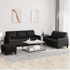 Cozynest 3 dalių sofos komplektas su pagalvėlėmis Juoda dirbtinė oda