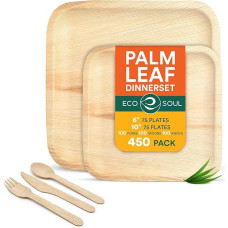 ECO SOUL 100% Compostable Palm Leaf Dinnerware Set (450, Square)