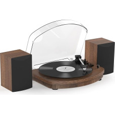 Vinilinis patefonas su dviem stereofoniniais garsiakalbiais, diržinė pavara, belaidis atkūrimas, 3 greičiai AT-3600L imtuvas, RCA išvestis, senovinis patefonas, medžio tekstūra