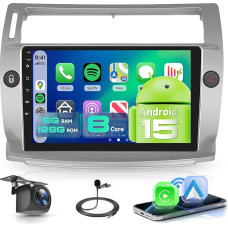 【8 Kern 6+128G】 Carplay Bildschirm für Citroën C4 2004-2009 Autoradio Android 9 Zoll Touchscreen mit Android Auto/Navi/WiFi/GPS/RDS/FM/Bluetooth/USB/DSP+Rückfahrkamera, Silber