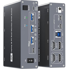 4K USB Type-C Docking KVM Switch 2 Monitors 2 Computer USB-C & Dual HDMI 4K @ 60Hz Dual Monitor KVM Switches for Laptop and Desktop, PD 100W Charging, with Type-C 3.1 Gen 2 Cable & Wired