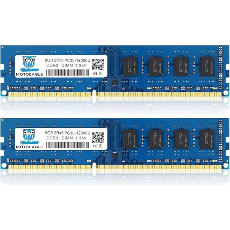 DDR3L-1600 UDIMM 16GB rinkinys (2x8GB) PC3L 12800 8GB Unbuffered Non-ECC 1.35V CL11 2Rx8 DDR3 DDR3L 1600MHz Dual Rank 240-Pin Desktop Memory