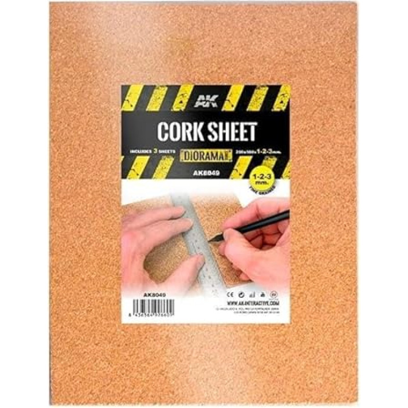 Ak interactive 3 x 1-2-3 mm x 200 x 300 mm Cork Sheets - Fine Grained AK8049
