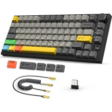 AJAZZ AK820PRO 75% TKL belaidė mechaninė žaidimų klaviatūra su spiraliniu USB-C kabeliu, 2.4G/BT5.1/USB-C laidinė, 81 klavišas su TFT spalvotu ekranu ir CNC mygtukais, RGB apšvietimas, 4000 mAh - juodai pilka