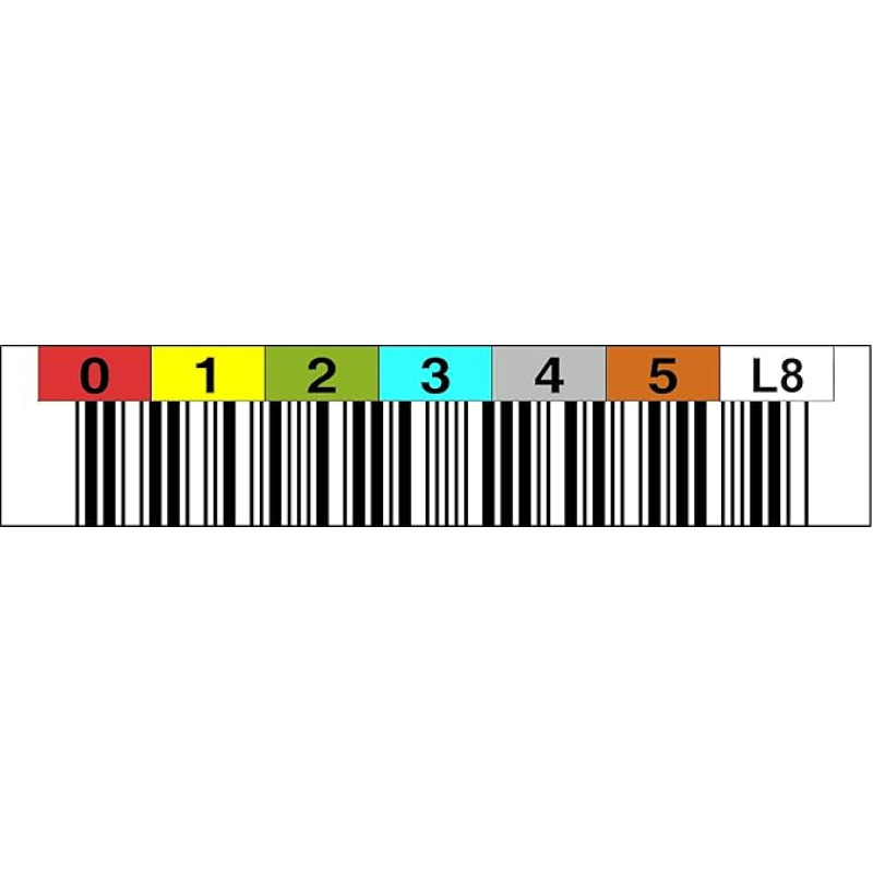 LTO 8 etikečių horizontaliųjų numerių diapazonas 000100 - 000199