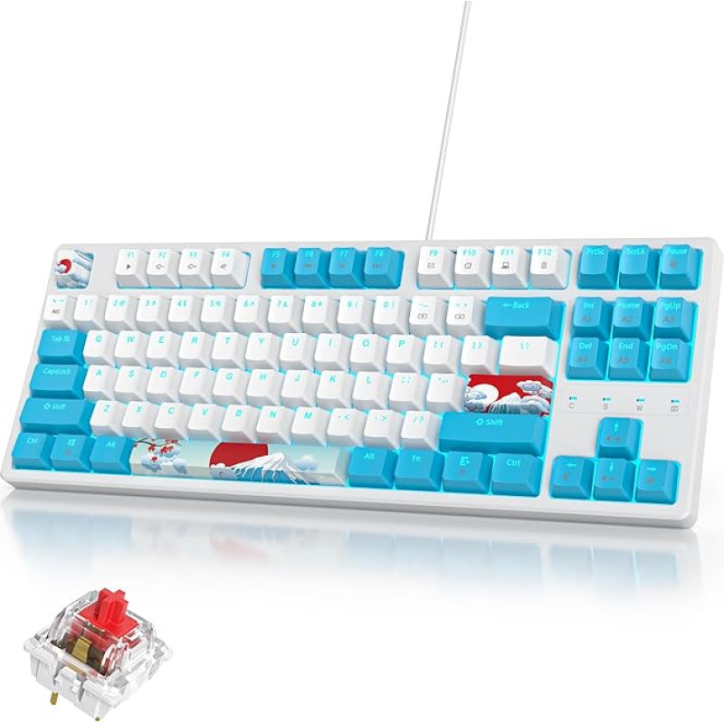 SOLIDEE nešiojamoji 80 % mechaninė žaidimų klaviatūra, 87 klavišai, kompaktiškas RGB LED apšvietimas, laidinė klaviatūra su USB kabeliu, su linijiniu raudonu jungikliu, skirta 