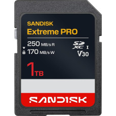 SANDISK Extreme PRO SD UHS-I 1 TB kortelė (iki 250 MB/s skaitymo greitis ir 170 MB/s įrašymo greitis, 4K UHD vaizdo įrašas, U3, V30)