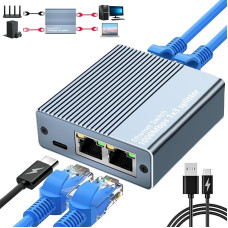 Ethernet Splitter 1 to 3, 1000Mbps LAN Splitter 1 to 3 Internet Splitter 1 to 3 RJ45 Splitter with USB-C Power Cable for Computer, Hub, Switch, Router, ADSL, Digital TV etc Works Simultaneously