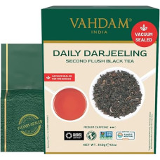 VAHDAM, Darjeeling juodosios arbatos lapai iš Himalajų, (120+ puodelių) 255g | 100% sertifikuota gryna nesumaišyta Darjeeling arbata | FTGFOP1 klasės nesumaišyta arbata | supakuota ir išsiųsta tiesiai iš šaltinio Indijoje