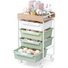 SYKIARIOL Storage Cart with 4 Drawers, Craft Cart on Wheels with Handles, Multifunctional Rolling Storage Organiser for School, Office, Bedroom, Living Room - Green